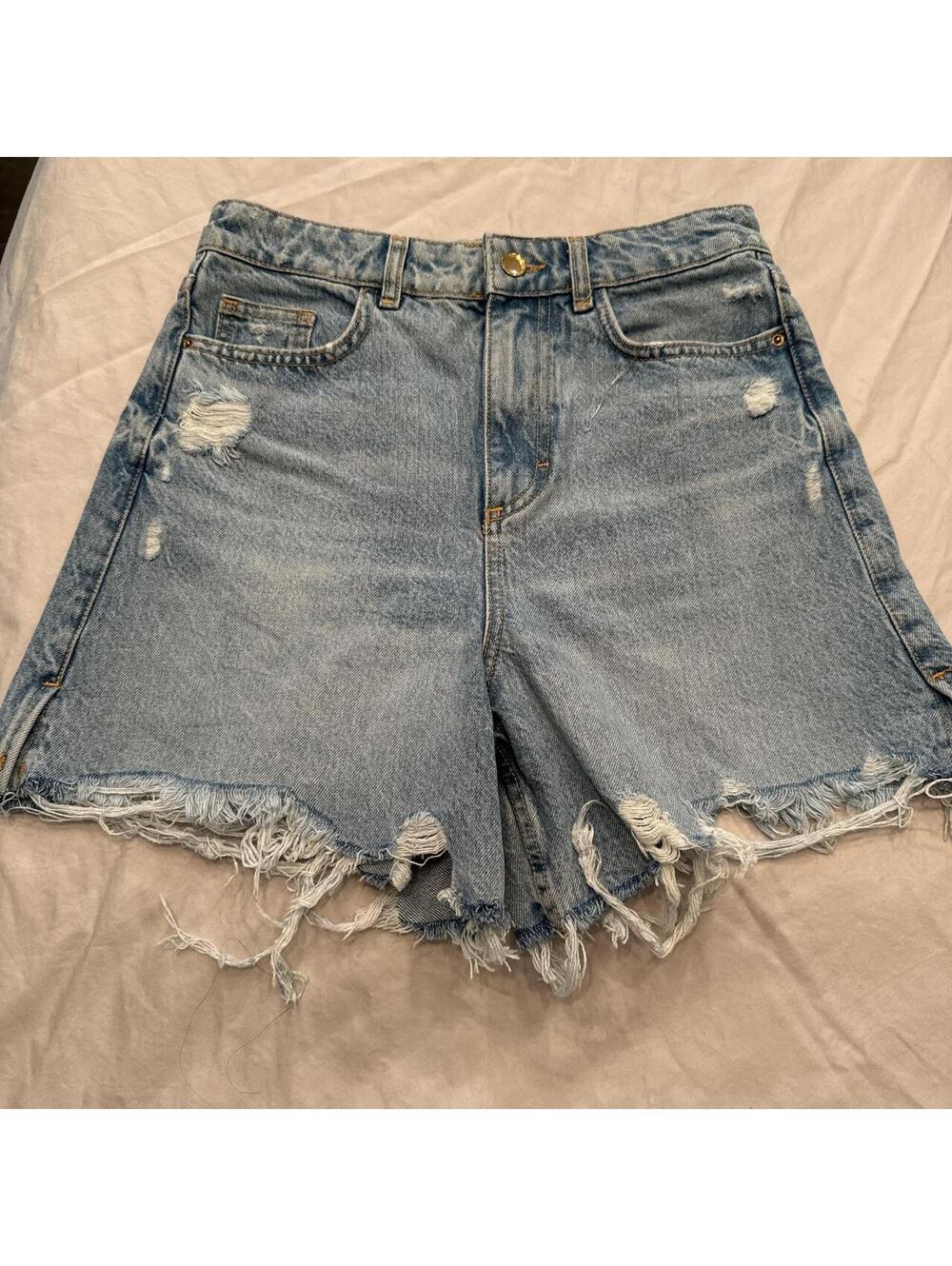 ZARA Light Blue Distressed Denim Shorts, Size 4